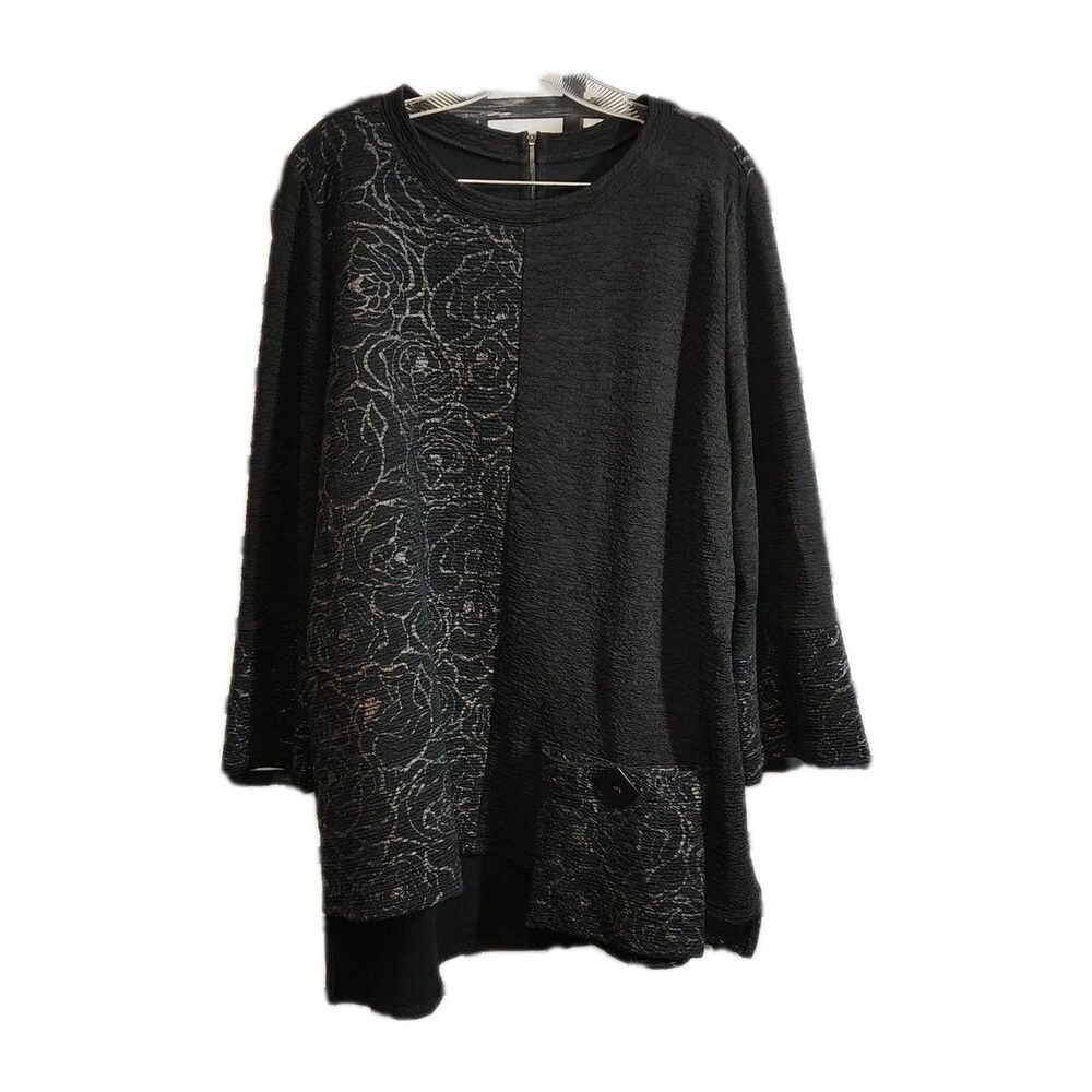 Black Gold Artsy Classy Colorblock Tunic - Size 1X - De-Tagged Womens
